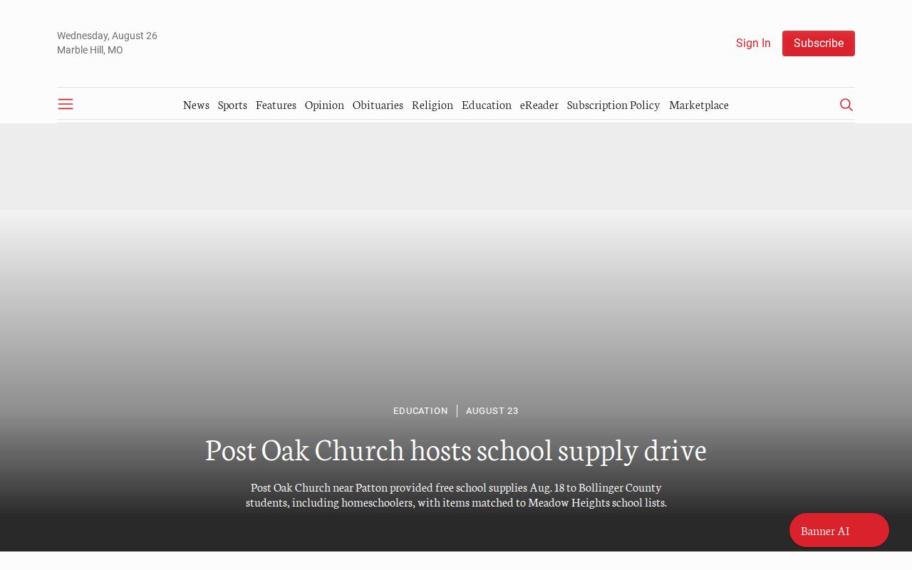 Bollinger County crime-news and booking-record source context at the Banner Press